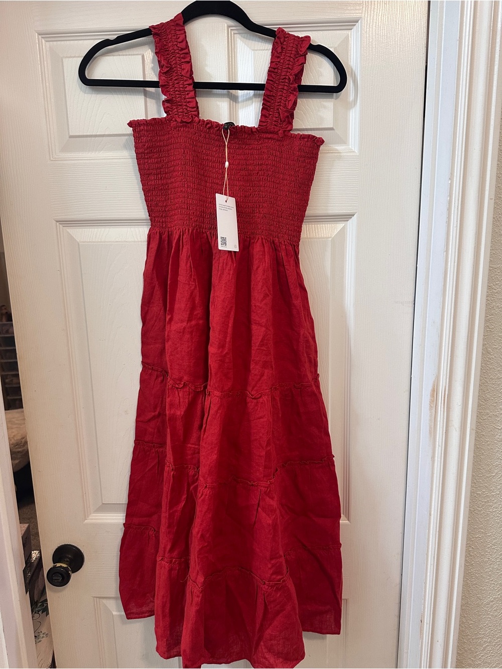 Quince Red Smocked Maxi Sundress with Ruffled Straps